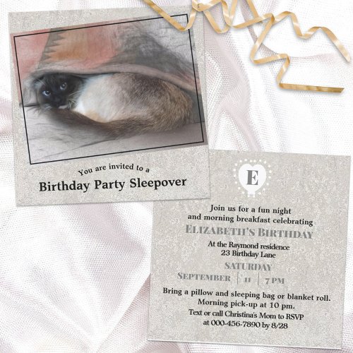 Childs Custom Birthday Siamese Kitten Sleepover Invitation