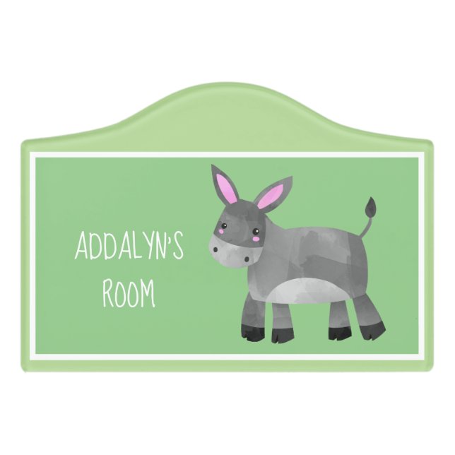 Child's Cute Green with Gray Donkey Door Sign (Small Crest Front)