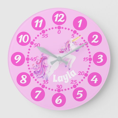Childs cute unicorn art pink white clock