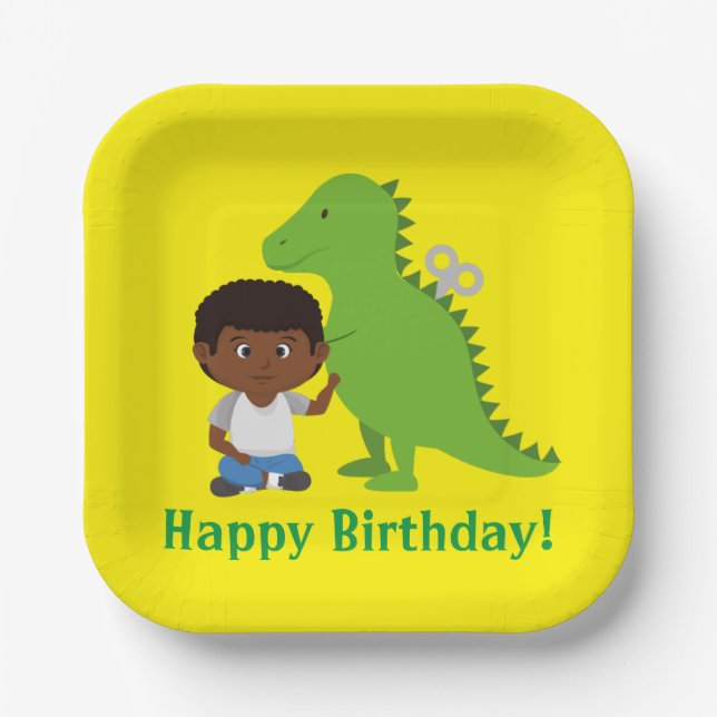 Child's Dinosaur Party (African-American)  Paper Plates (Front)