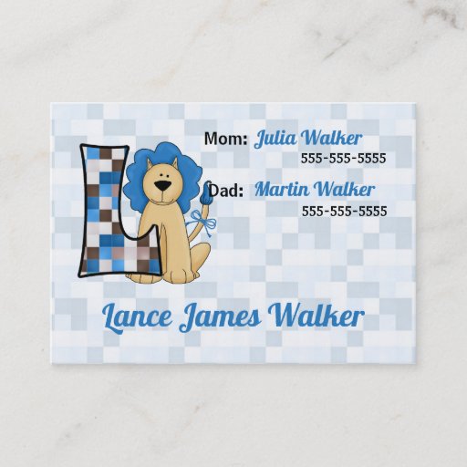 Customizable Child's Emergency Information Cards Letter L Business Card Template
