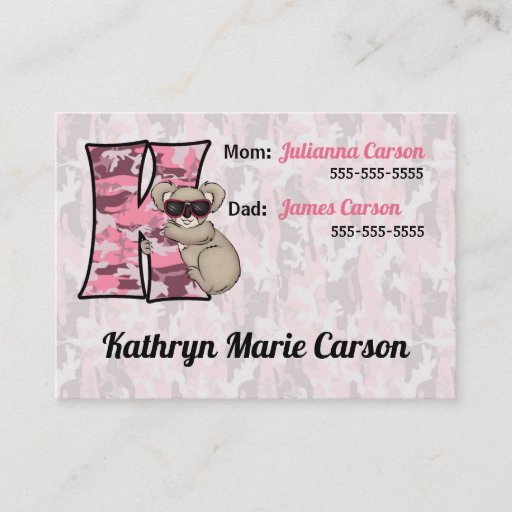 Customizable Child's Emergency Information Cards Monogram K Business Card