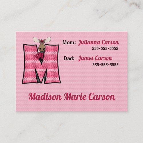 Child's Emergency Information Cards Monogram M Business Card