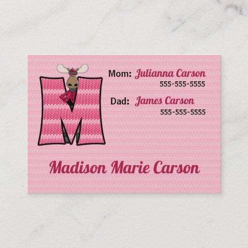 Customizable Child's Emergency Information Cards Monogram M Business Card