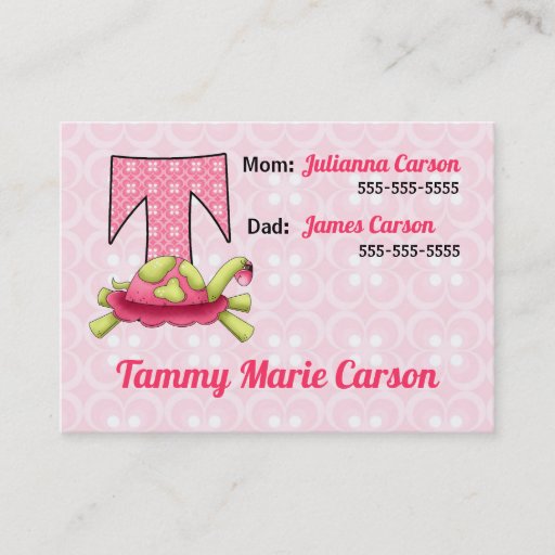 Customizable Child's Emergency Information Cards Monogram T Business Card