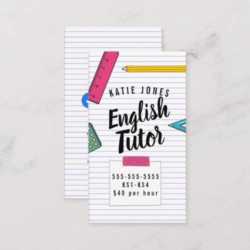 Childs English tutor home learning exams Business Card