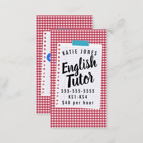 Childs English tutor home learning exams Business Card