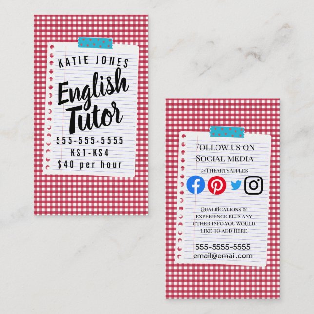 Childs English tutor home learning exams Business Card (Front/Back)