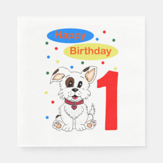 Child's First Birthday Cute Puppy and Colorfetti Napkins