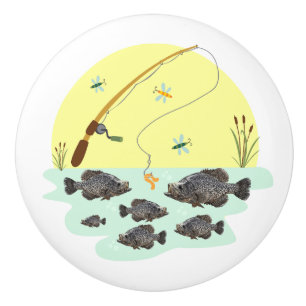 Child's Fishing Crappie Idyllic Colorful Drawer Ceramic Knob