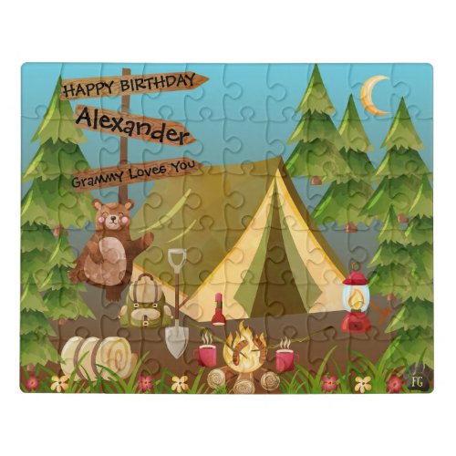 Childs Forest Camping and Friendly Bear Acrylic Jigsaw Puzzle