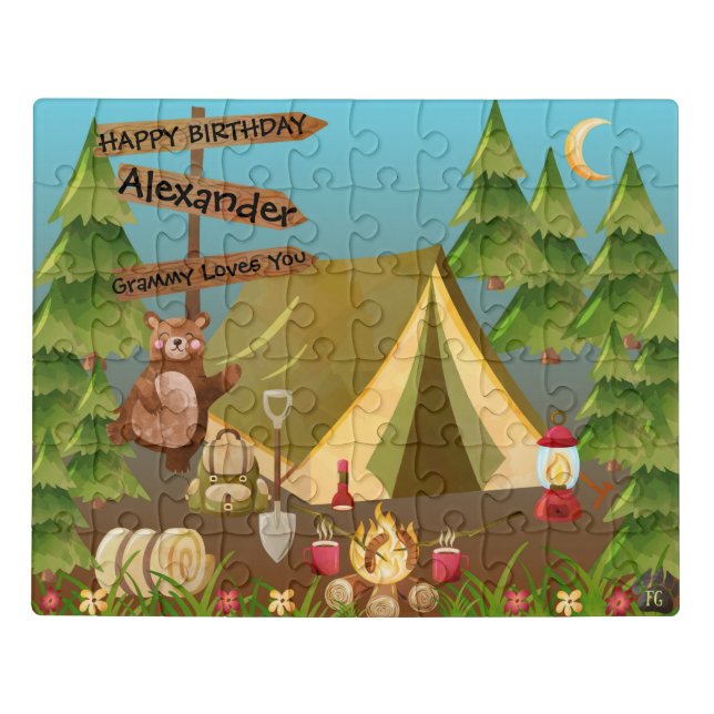 Childs Forest Camping and Friendly Bear Acrylic Jigsaw Puzzle (Puzzle Horizontal)
