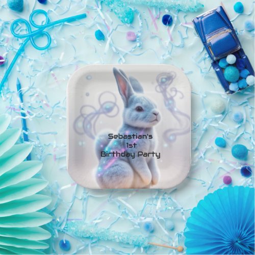 Childs Galaxy Blue Bunny Birthday Paper Plates