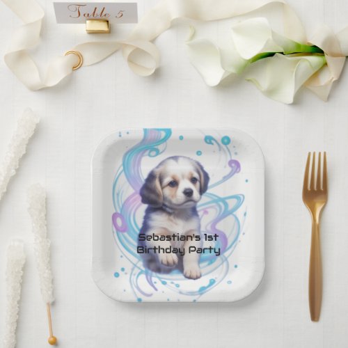 Childs Galaxy Blue Puppy Birthday  Paper Plates