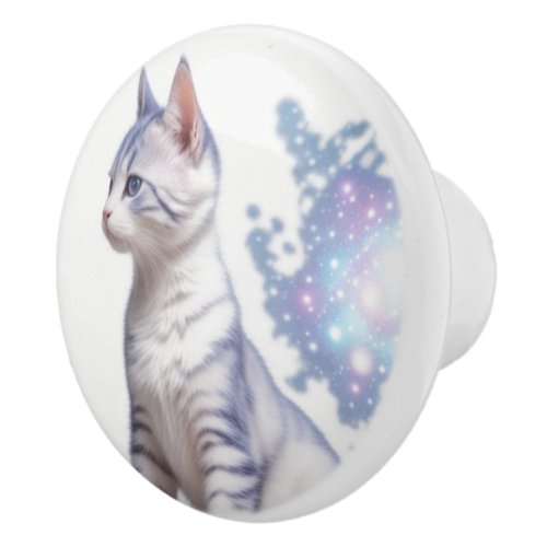 Childs Galaxy Blue Tinted Cat Ceramic Knob