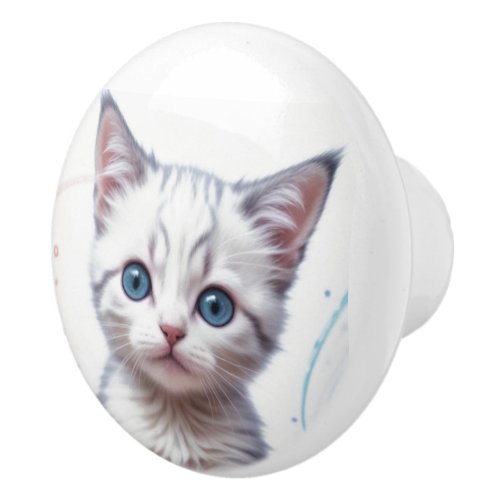 Childs Galaxy Blue Tinted Kitten Ceramic Knob