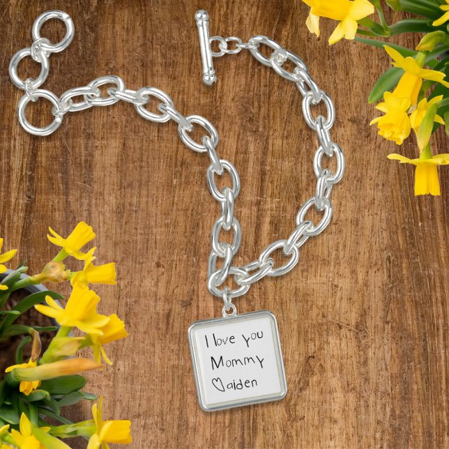 Child's Handwriting Message Keepsake Bracelet (Child's Handwriting on a Charm Bracelet:  Take a photo of your child's handwriting and upload! Easy!)