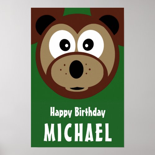 Childs Happy Birthday Cute Bear Poster