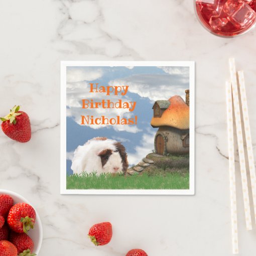 Child's Happy Birthday Guinea Pig Mushroom House Napkins Zazzle
