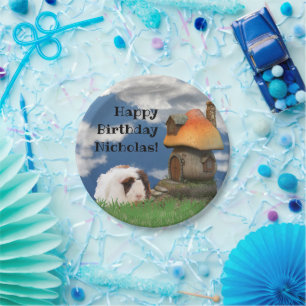 Child's Happy Birthday Guinea Pig Mushroom House Paper Plates