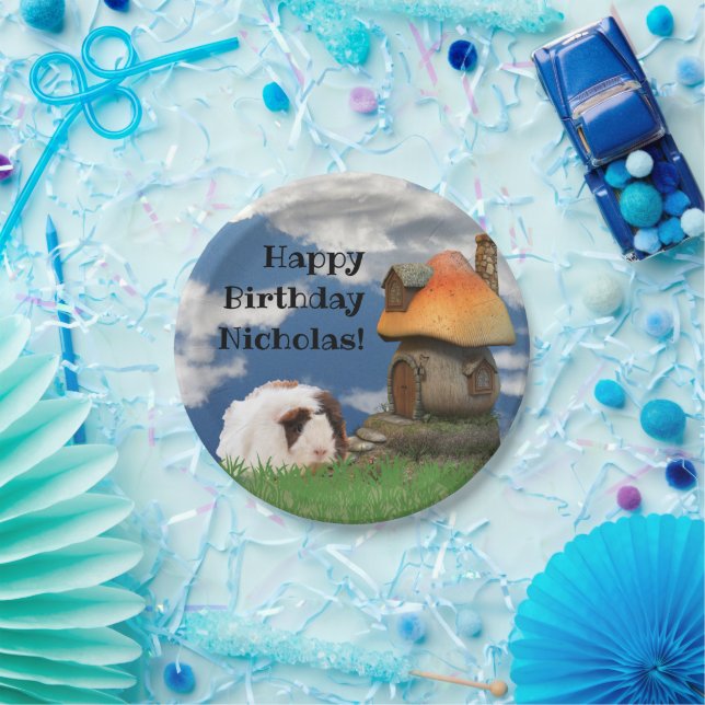 Child's Happy Birthday Guinea Pig Mushroom House Paper Plates (Party)