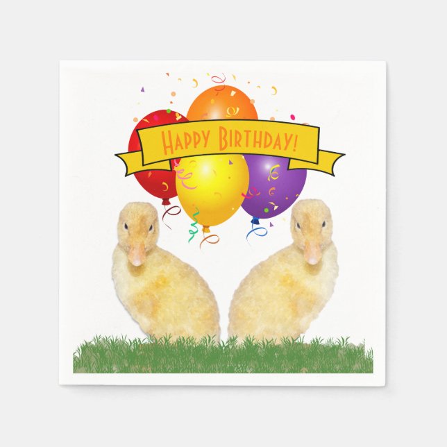 Child's Happy Birthday Yellow Ducklings Balloons Napkins (Front)