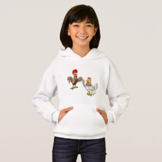 Childs Hoodie with a Hen and a Rooster