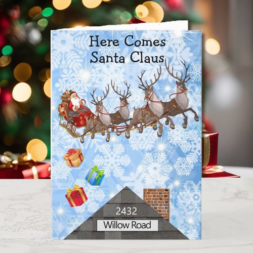 Childs House Address Name Christmas Santa Claus Holiday Card