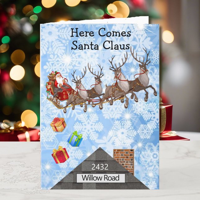 Child's House Address Name Christmas Santa Claus Holiday Card (Creator Uploaded)