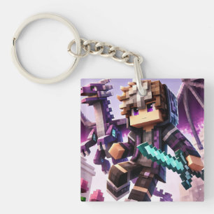 Child's ID Tag Blockstyle Dark Dragon Sword Keychain