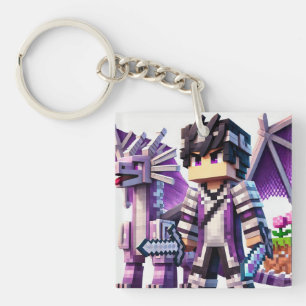Child's ID Tag Blockstyle Dark Dragon Sword Keychain