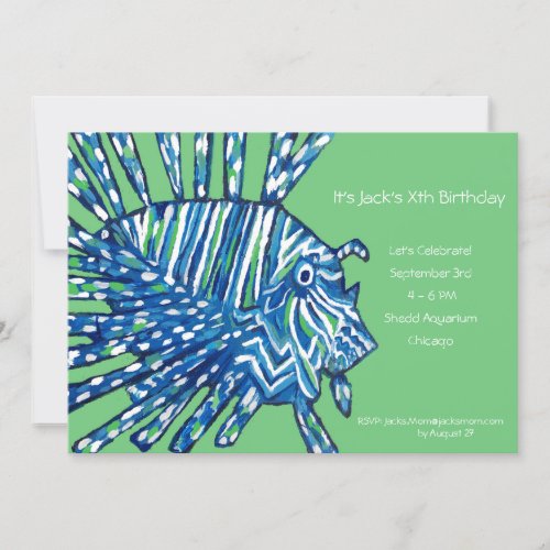 Childs Lion Fish Birthday Party Invitation