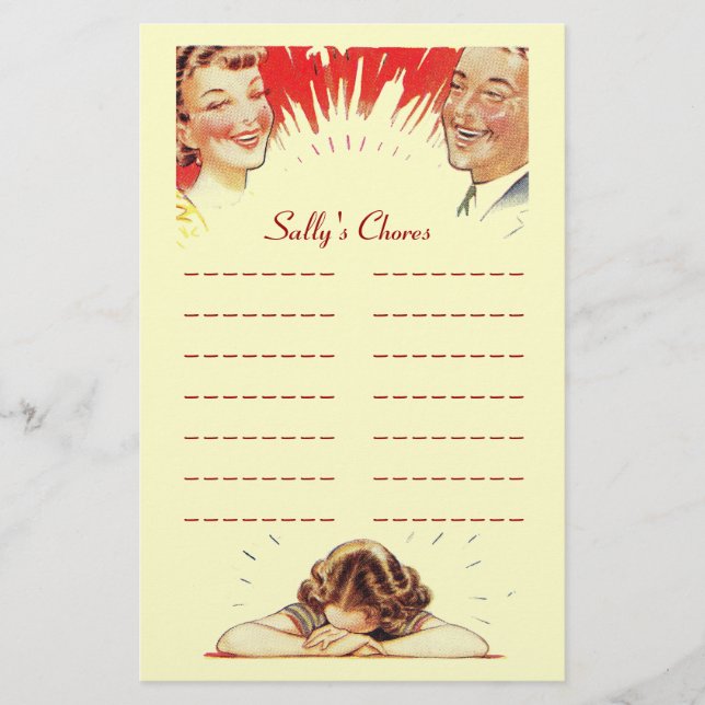 Child's List chore Lists Project Plan Stationery (Front)