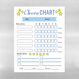Child's Magnetic Chore Chart Dry Erase Sheet