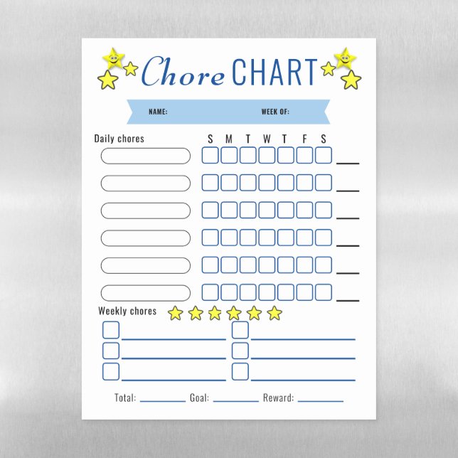 Child's Magnetic Chore Chart Dry Erase Sheet (Vertical)
