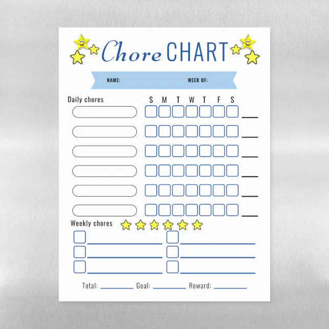 Child's Magnetic Chore Chart Dry Erase Sheet | Zazzle