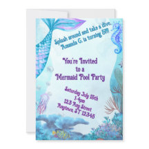 Child's Mermaid Birthday Double Sided Invitation