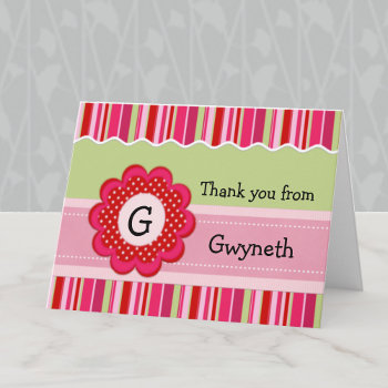 Child's Monogram And Stripes Thank You  Card by pinkladybugs at Zazzle