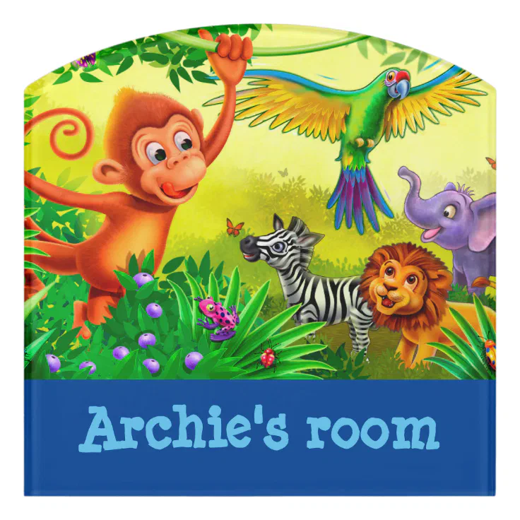 Child's Name Bedroom sign Jungle animals | Zazzle
