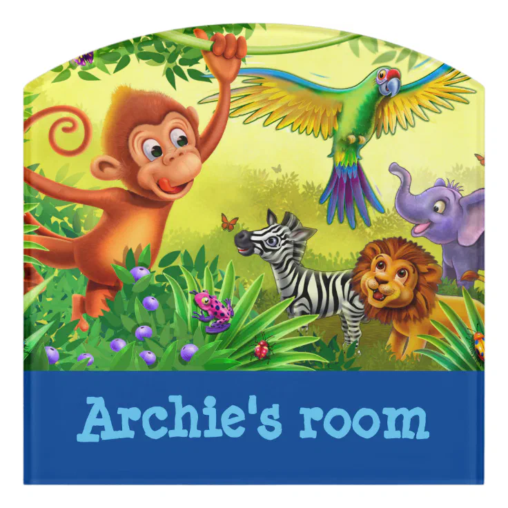 Child's Name Bedroom sign Jungle animals | Zazzle Child's Name Bedroom sign Jungle animals | Zazzle