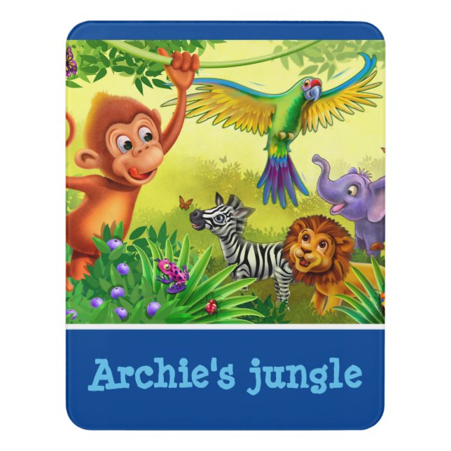 Child's Name Bedroom sign Jungle animals (Contemporary Vert)