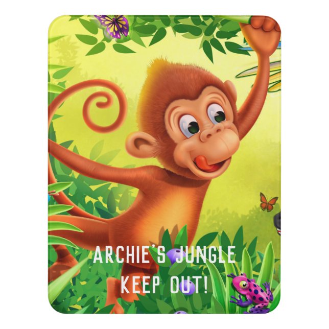 Child's Name Bedroom sign Jungle animals (Contemporary Vert)