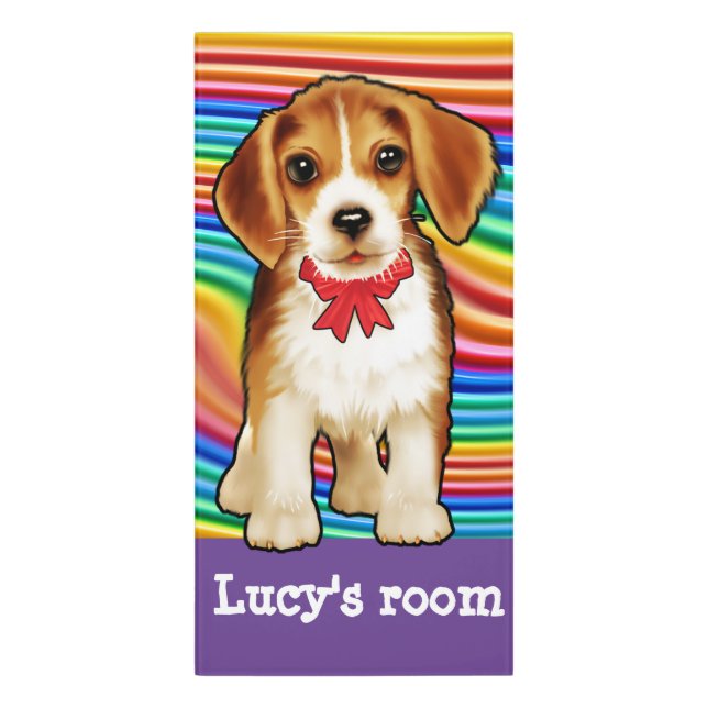 Child's Name Bedroom sign Rainbow pup (Classic Front Vert)