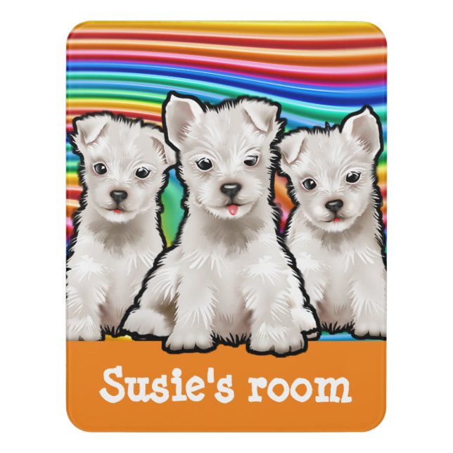 Child's Name Bedroom sign Rainbow pups (Contemporary Vert)