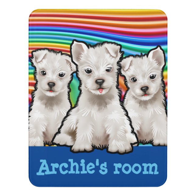 Child's Name Bedroom sign Rainbow pups (Contemporary Vert)