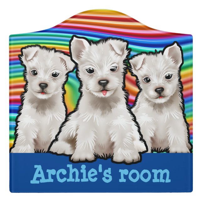 Child's Name Bedroom sign Rainbow pups (Large Crest Front)