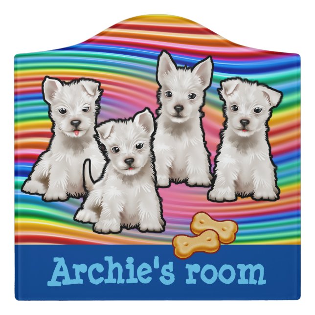Child's Name Bedroom sign Rainbow pups (Large Crest Front)