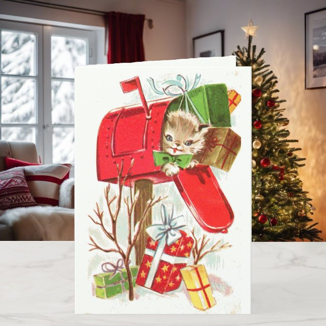 Child's Name Christmas Kitty & Puppy Personalize Holiday Card (Creator Uploaded)