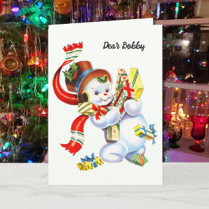 Child's Name Christmas Santa Personalize Snowman Holiday Card