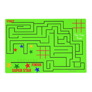 Child's NAME Green Maze Reversible Stick Figures Placemat